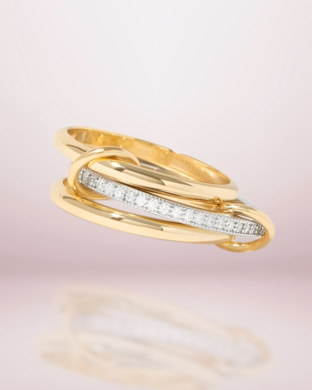 bague femme trois anneaux plaqué or 18K en acier inoxydable avec zircon incrusté – vue de face